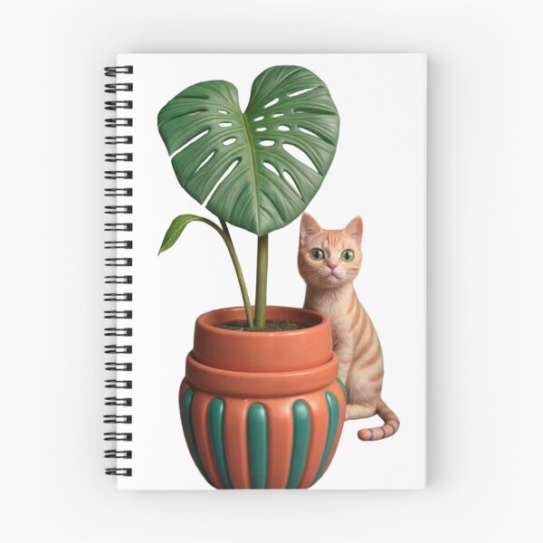 Item preview, Terracotta and Teal Planter with Monstera and Orange Tabby Cat designed and sold by Creative88Art.