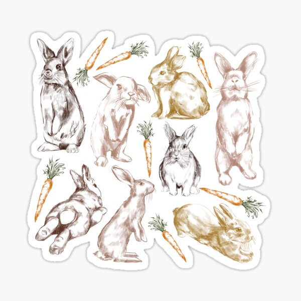 Item preview, Soft Colored Easter Rabbit and Carrot Sketch in Charcoal Drawing Style designed and sold by Pandositive.