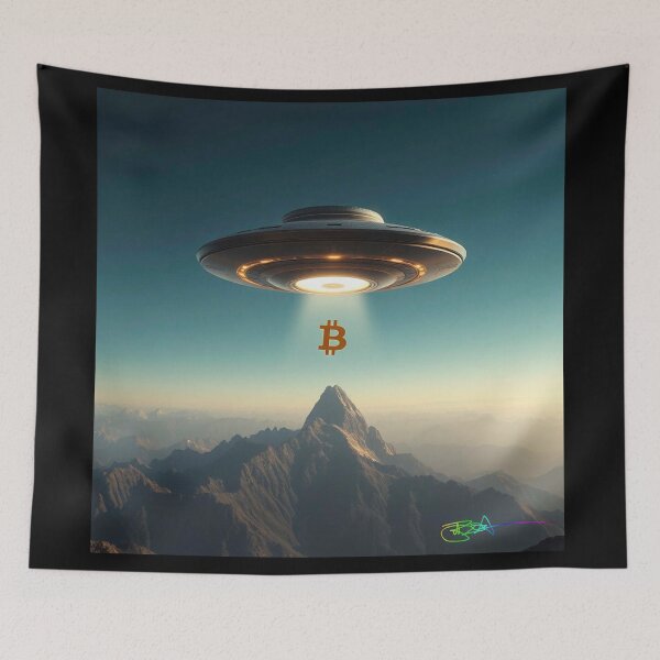 Item preview, Bitcoin UFO Abduction Over Mountain Peak designed and sold by Benito Del Ray.