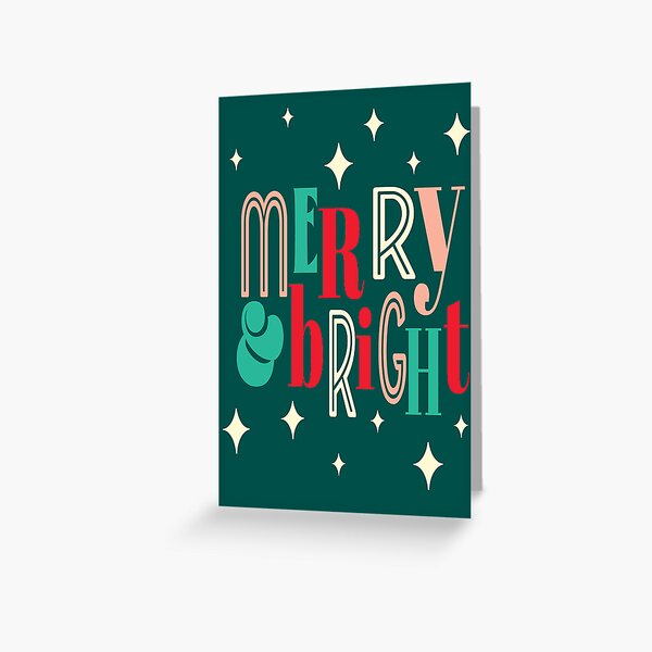 Item preview, Merry and Bright colorful typography greeting design designed and sold by Jdawnink.