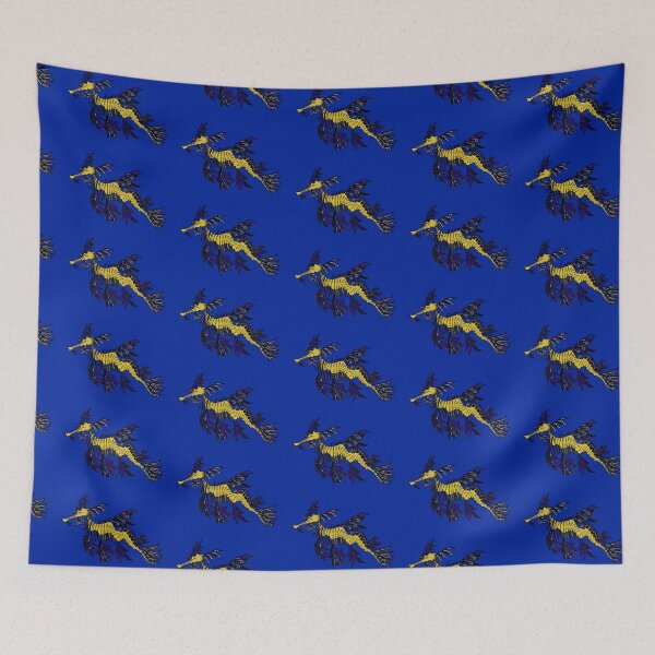 Item preview, Mustard and Dark Blue Tribal Leafy Seadragon designed and sold by Steeb757.