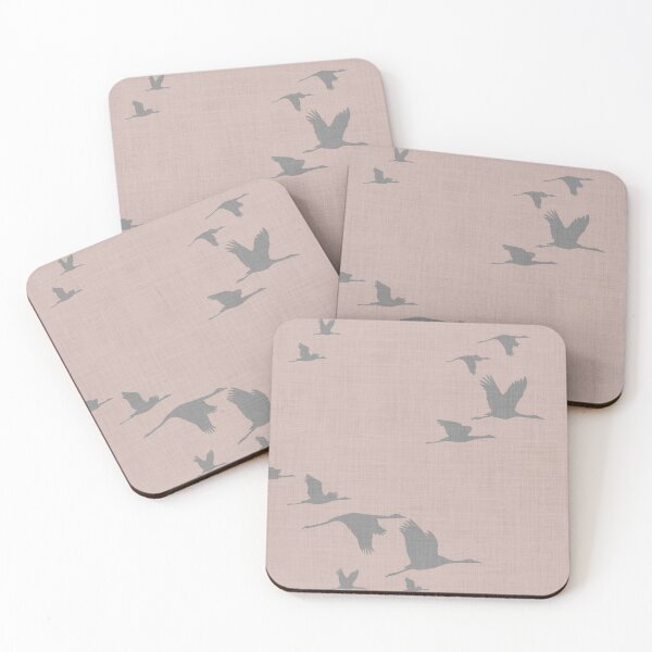 Item preview, Serene harmonious Japandi style flying cranes linen textured 2a designed and sold by Designsbyluzia.