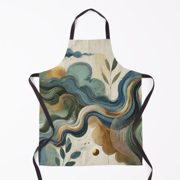 Item preview, Modern abstract inspired by nature, incorporates flowing organic shapes, earthy greens, deep blues, and golden accents to evoke the essence of wind, water, and plant life. designed and sold by karinasalwaszka.