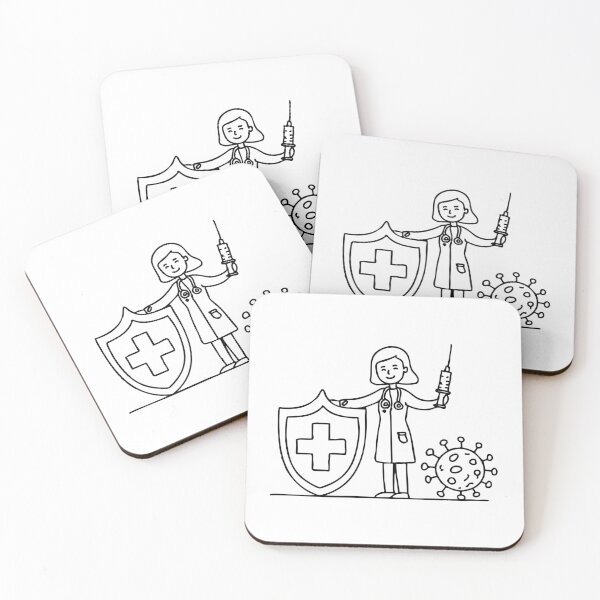 Item preview, A doctor holding a syringe beside shield and virus designed and sold by rasagamastore.