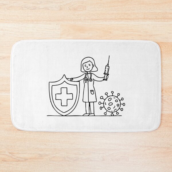 Item preview, A doctor holding a syringe beside shield and virus designed and sold by rasagamastore.