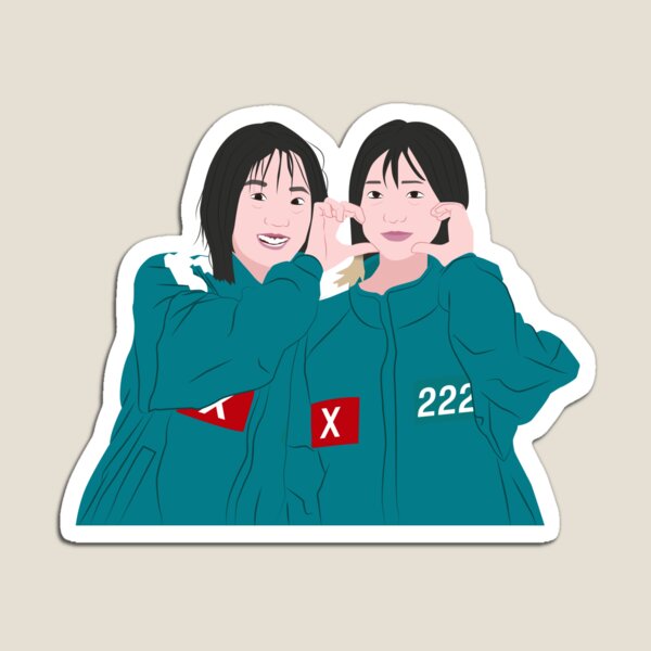 Aperçu de l'œuvre Kim Jun-Hee et Kim Young-Mi, des cœurs mignons dans Squid Game Netflix créée et vendue par KamiTrendz.