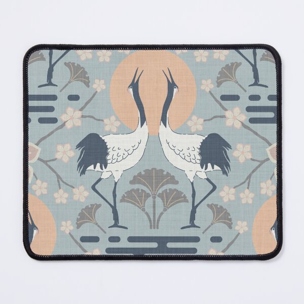 Item preview, Serene harmonious Japandi style dancing cranes linen textured 2 designed and sold by Designsbyluzia.