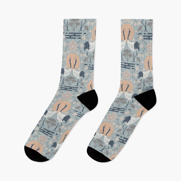 Item preview, Serene harmonious Japandi style dancing cranes linen textured 2 designed and sold by Designsbyluzia.