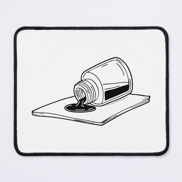 Item preview, An ink bottle tipped over, spilling a small puddle onto paper designed and sold by rasagamastore.