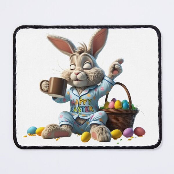 Item preview, Sleepy Easter Bunny with a cup of coffee  designed and sold by Retro &new generation .