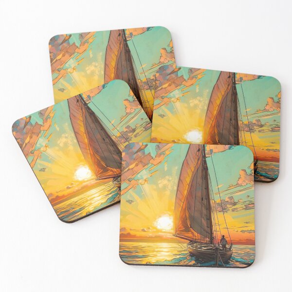 Item preview, Golden Voyage – Fishing Ship at Dusk designed and sold by Artistic canvas store.