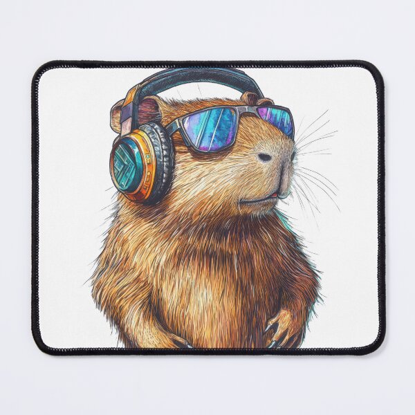 Item preview, Cool guinea capybara with headphones and sunglasses digital artwork designed and sold by CreativeLarysa.