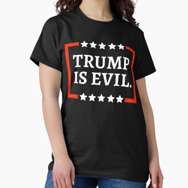 Vista previa del artículo con la obra «Trump es malvado», diseñado y vendido por Rachel the Artist .