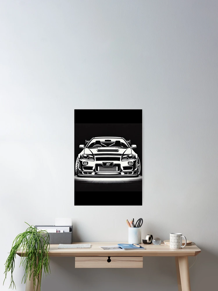 Thumbnail 2 of 3, Poster, Ink Contrast: R34 Skyline GT-R designed and sold by ThrottleNThread.