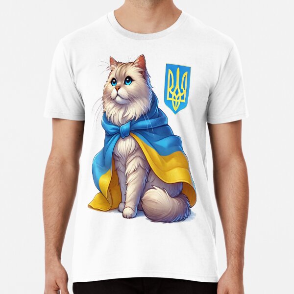 Item preview, Fluffy Cat Wrapped in Ukrainian Flag – Support Free Ukraine designed and sold by Globalcitytees.