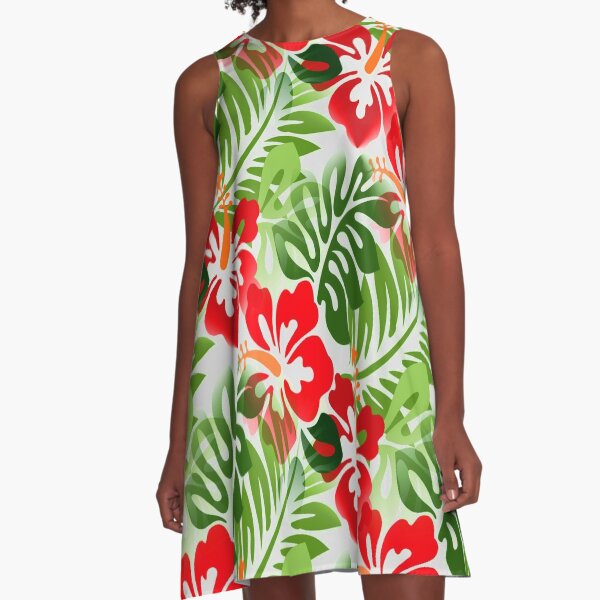 Item preview, Hawaiian Flowered Pattern Tropical Foliage Red Green designed and sold by Tammy Winand Art.