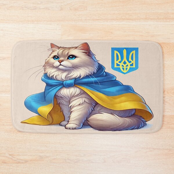 Item preview, Fluffy Cat Wrapped in Ukrainian Flag – Support Free Ukraine designed and sold by Globalcitytees.