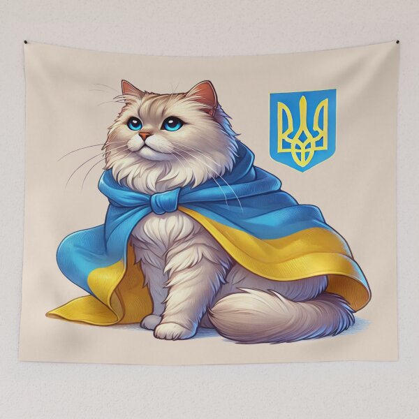 Item preview, Fluffy Cat Wrapped in Ukrainian Flag – Support Free Ukraine designed and sold by Globalcitytees.