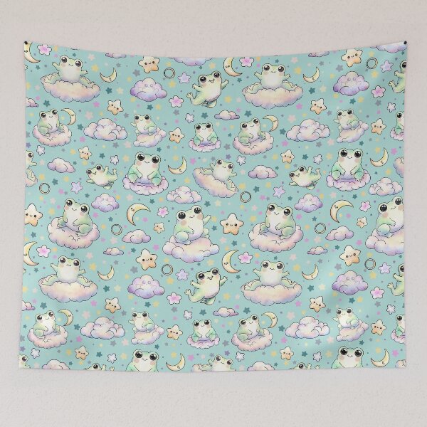 Item preview, Happy Kawaii Frogs in a Starry Sky designed and sold by CabbageLlamaStudio.