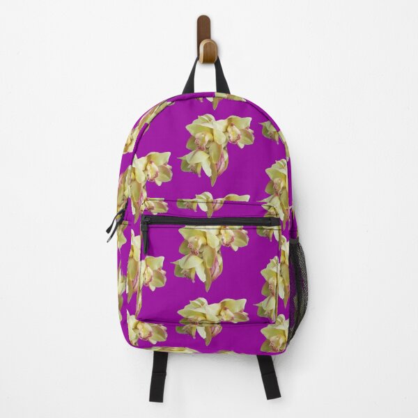 Item preview, yellow cymbidium orchid dark magenta grid designed and sold by Lizzilzil.