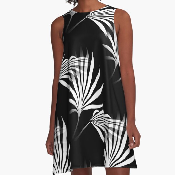 Vista previa del artículo con la obra «Estampado de hojas de palmeras tropicales en blanco y negro», diseñado y vendido por Tammy Winand Art.