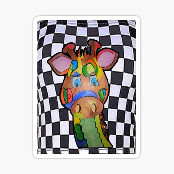 Item preview, A cute colourful giraffe. Head in the clouds. My drawing with checkered background.  designed and sold by Hilary11.