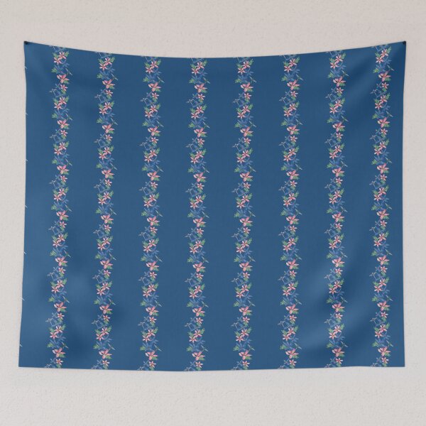 Item preview, Floral Cascade Stripe with Dragonfly on Royal Navy Blue designed and sold by goodforsoulart.