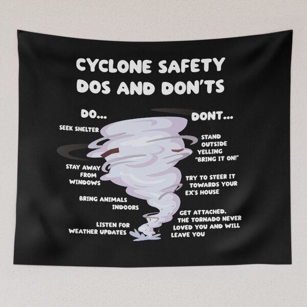Item preview, Cyclone dos and don'ts - funny cyclone survival tips (on dark colors) designed and sold by messy-nessie.