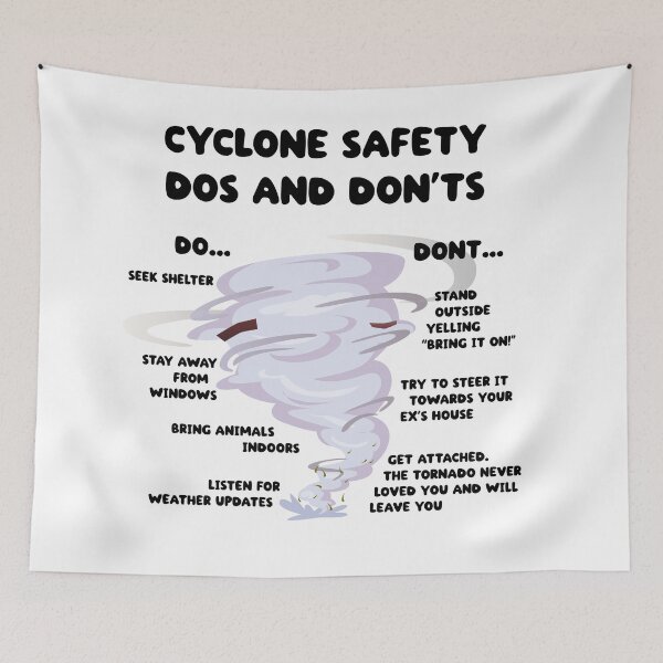 Item preview, Cyclone dos and don'ts - funny cyclone survival tips (on light colors) designed and sold by messy-nessie.
