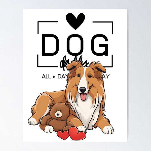 Item preview,  Adorable Rough Collie with a Plush Teddy Bear – Cartoon Illustration designed and sold by GoodyPaws.