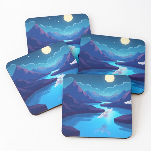 Item preview, Midnight Flight: Geometric Owls over Luminous Landscape designed and sold by AbstractAuraArt.