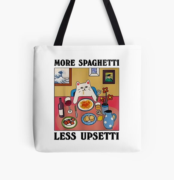 Item preview, More Spaghetti Less Upsetti Funny Cat Saying Quote T-Shirt – More Spaghetti Less Upsetti Shirt designed and sold by MangaMannia.