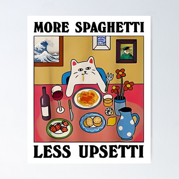 Item preview, More Spaghetti Less Upsetti Funny Cat Saying Quote T-Shirt – More Spaghetti Less Upsetti Shirt designed and sold by MangaMannia.