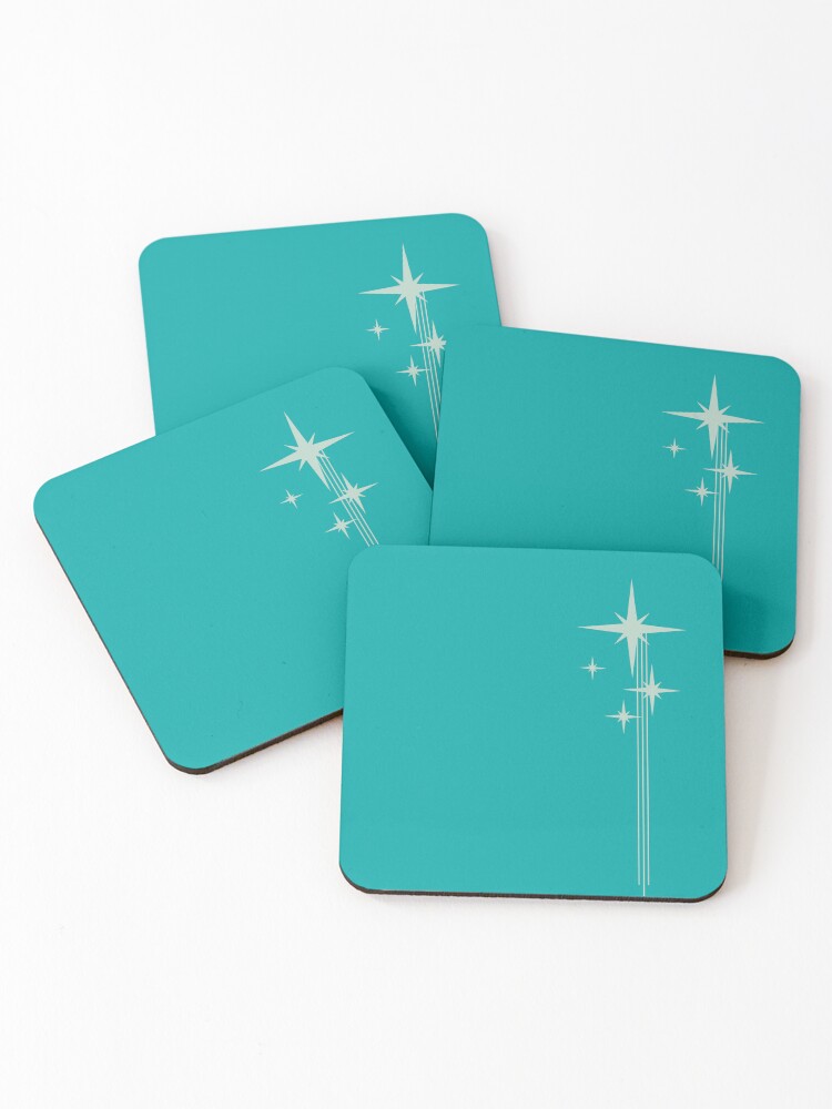 Thumbnail 1 of 5, Coasters (Set of 4), 1950s Atomic Age Retro Starbursts Turquoise Aqua designed and sold by kierkegaard.