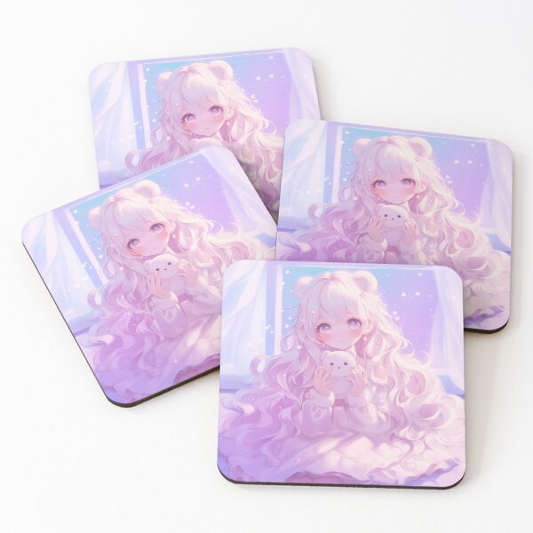 Item preview, Cozy Bear Girl Under Starry Night – Dreamy Pastel Anime Art designed and sold by Kawai Anime Shop.