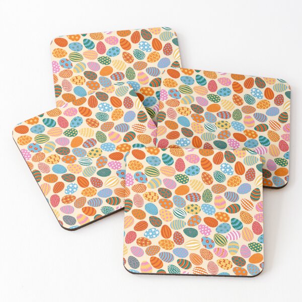 Item preview, Cheerful playful colorful Easter eggs on soft yellow designed and sold by colorofmagic.