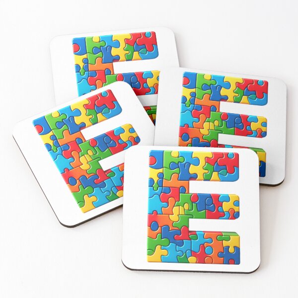 Item preview, Colorful puzzle E pieces connecting in a vibrant abstract background designed and sold by KanDa-Shop.