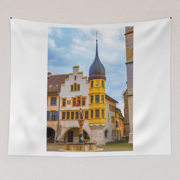 Item preview, Old Town with Corner House with Tower and Water Fountain in Biel, Bienne designed and sold by Mats Silvan.