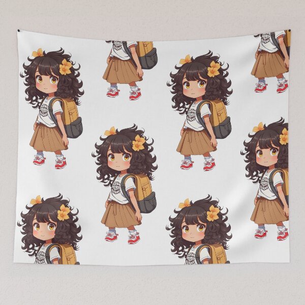 Item preview, Tan Anime Girl wearing Backpack designed and sold by ZanyPaintbrush.
