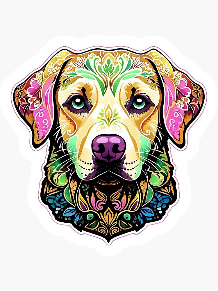 Thumbnail 3 of 3, Sticker, Vibrant Labrador Retriever Art - Colorful Floral Dog Illustration designed and sold by Blizoura.
