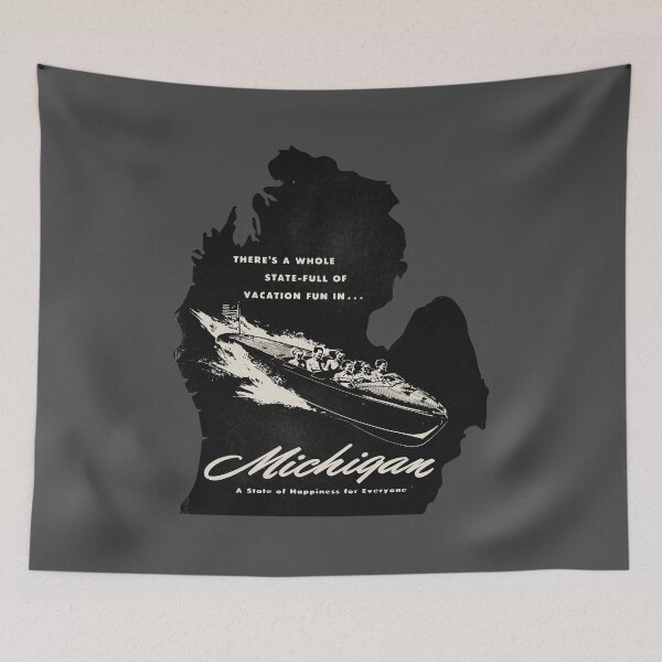 Item preview, Vintage Michigan Tourist Woody Boat designed and sold by Kujo Dangerous Vintage.
