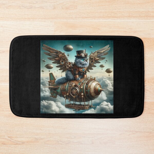 Item preview, Steampunk Cat on Flying Airship - Fantasy Art Illustration wall art designed and sold by Psycho-Crazy.