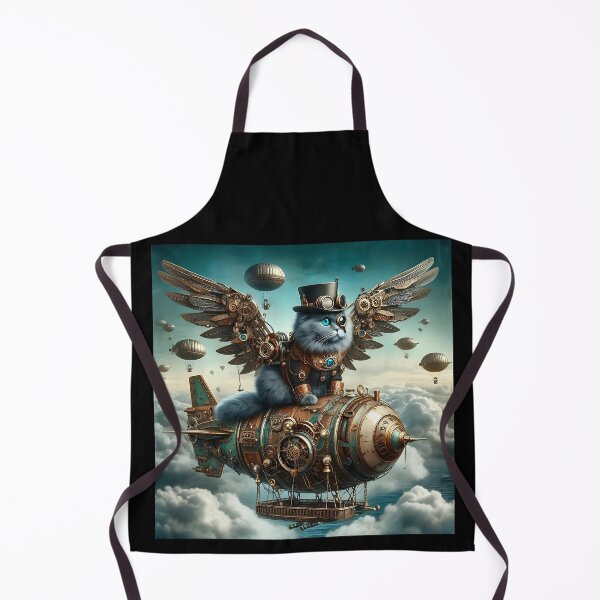 Item preview, Steampunk Cat on Flying Airship - Fantasy Art Illustration wall art designed and sold by Psycho-Crazy.