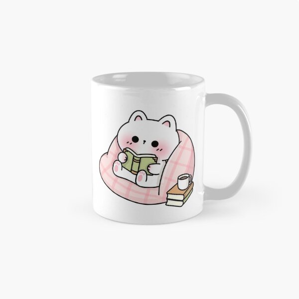 Item preview, Kawaii Reading Cat on Beanbag - Pastel Aesthetic designed and sold by millistudio.