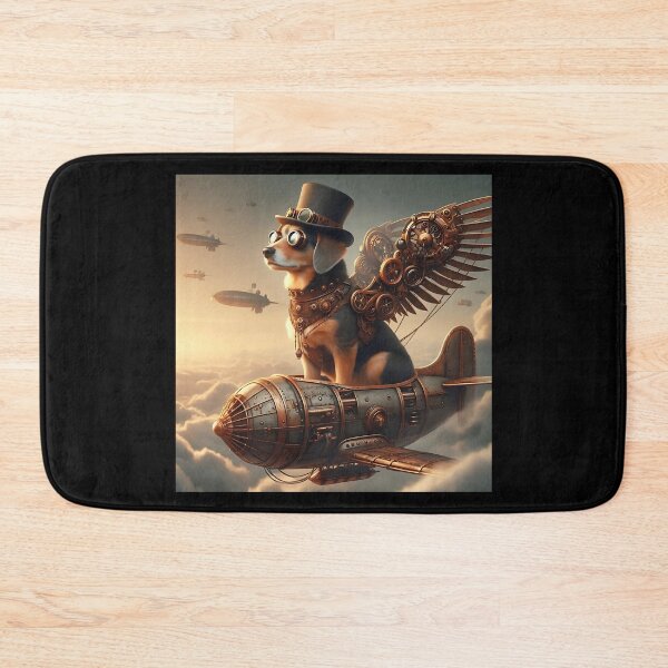 Item preview, Steampunk Dog Pilot with Mechanical Wings and Airship wall art designed and sold by Psycho-Crazy.