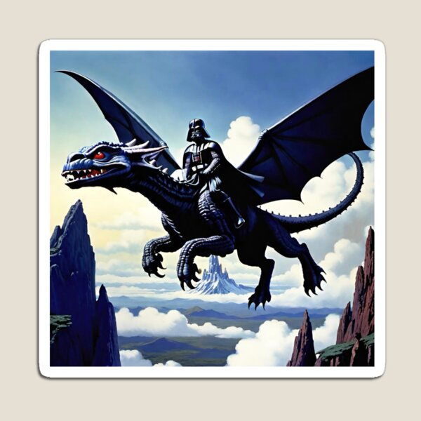 Vista previa del artículo con la obra «Darth Vader volando sobre un dragón», diseñado y vendido por WiseBow.