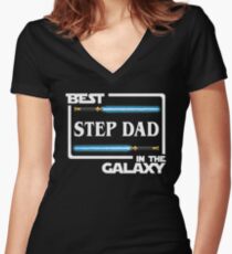 Best Step Dad In Galaxy Shirt Fathers Day Gift Lightsabers Jedi Women's Fitted V-Neck T-Shirt