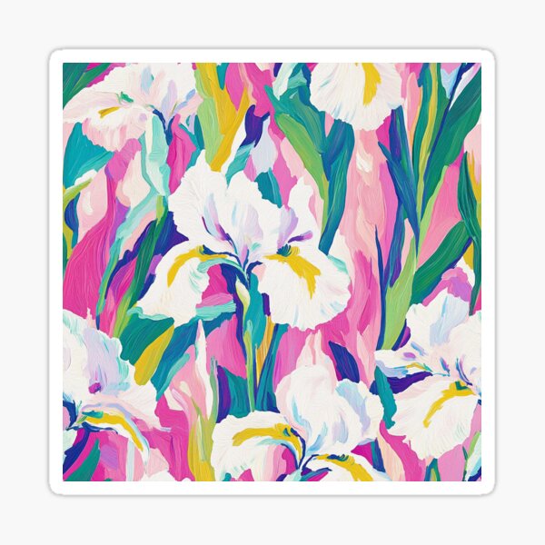 Vista previa del artículo con la obra «Pintura de flores de iris coloridas: arte floral vibrante al óleo de Eva Hansen», diseñado y vendido por PrintsNord.