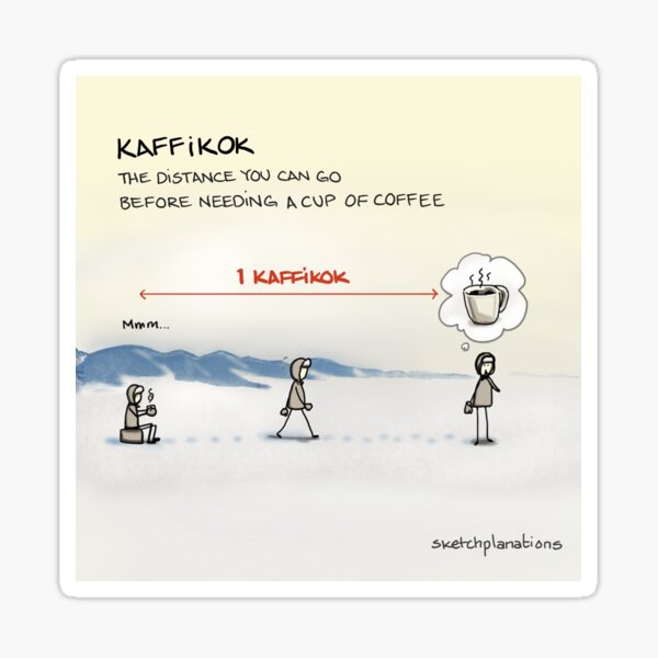 Artikel-Vorschau von Kaffikok – wie weit Sie kommen, bevor Sie eine Tasse Kaffee brauchen, designt und verkauft von Sketchplanations.