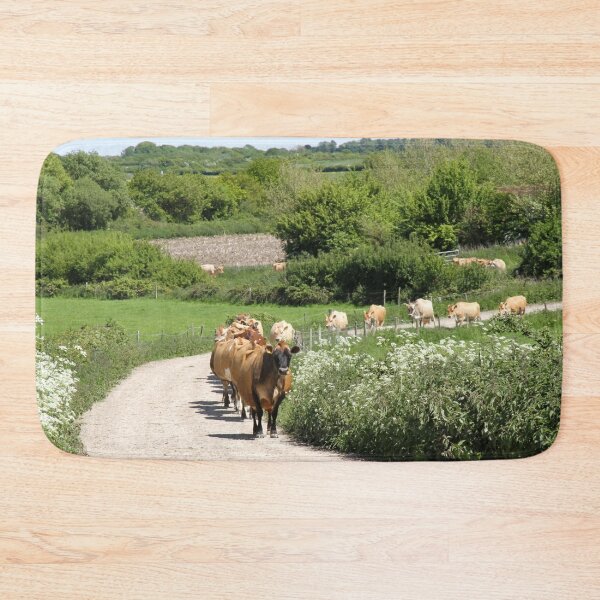 Item preview, Jersey dairy cows walking up a farm track to be milked, surrounded by cow parsley designed and sold by karenadams.